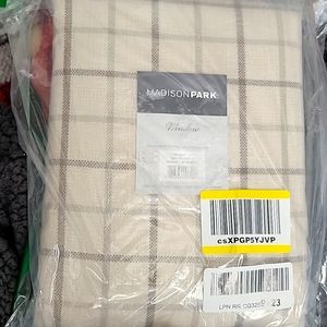 Madison Park single tan grey plaid window panel